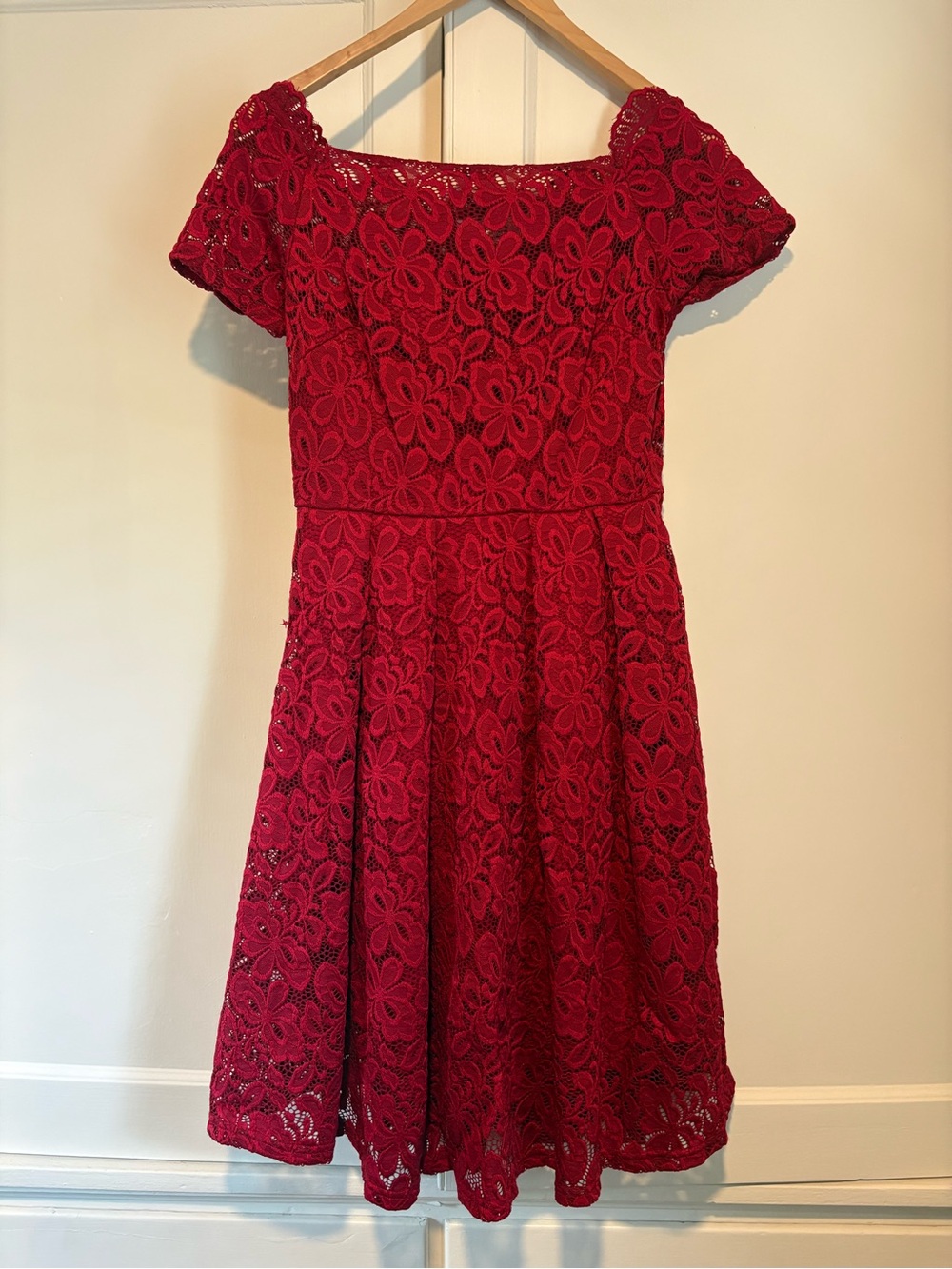 Missmay Retro Gorgeous City Red Lace Off The Shoulder Fit and Flare Dress